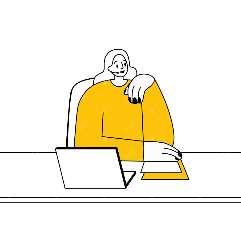 اپراتور مرکز تماس در حال ارائه خدمات مشتری و صحبت با مشتری کارمند خوشحال پشتیبانی با لپ‌تاپ زن در میز کمک‌رسانی تصویر برداری تخت جداشده بر روی پس‌زمینه سفید