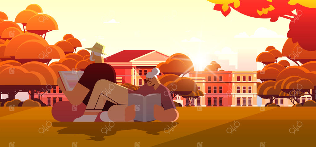 زوج مسن در پارک شهری: خواندن کتاب و آرامش در دوران بازنشستگی