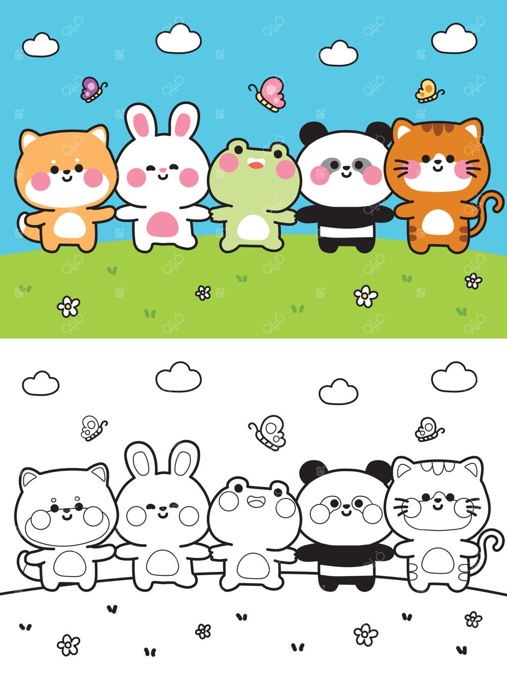 تصویرسازی حیوانات بامزه در رنگی و سیاه و سفید به صورت وکتور حرفه‌ای