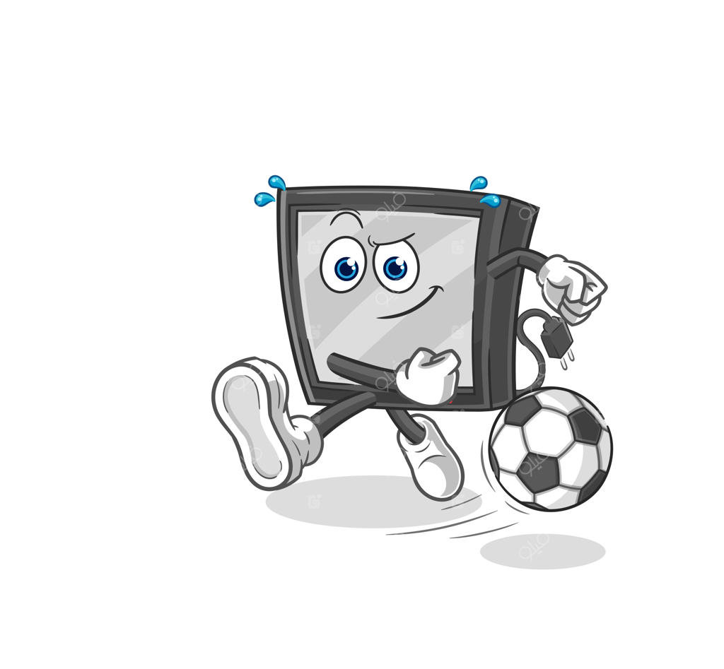 وکتور کاریکاتور عروسک تلویزیونی با توپ فوتبال