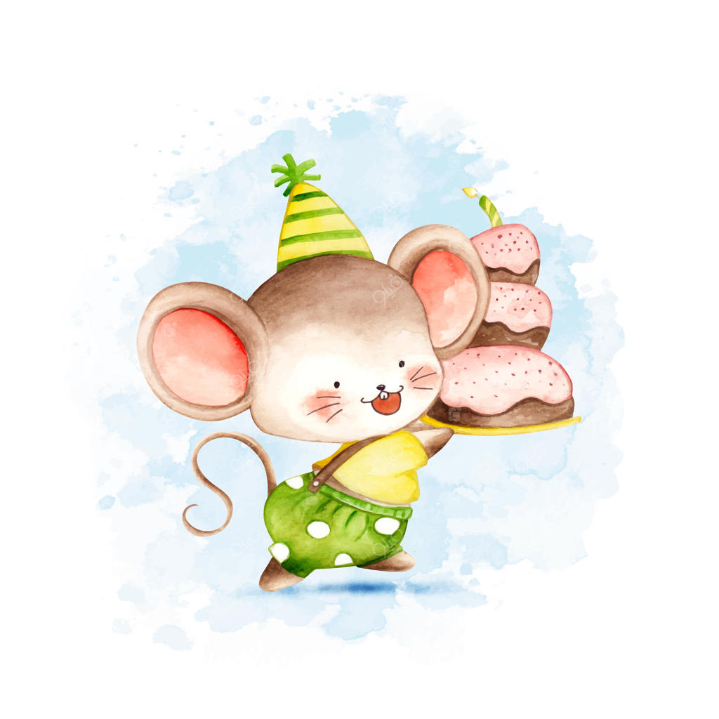 موش آبرنگی با کیک