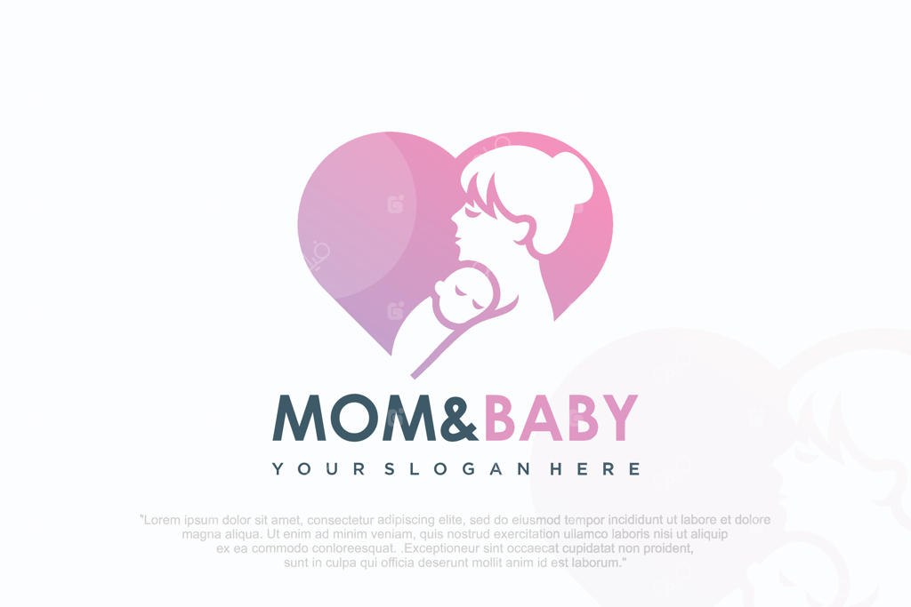 طراحی لوگوی مادر و نوزاد به شکل قلب. نماد کلینیک پزشکی و مراقبت.