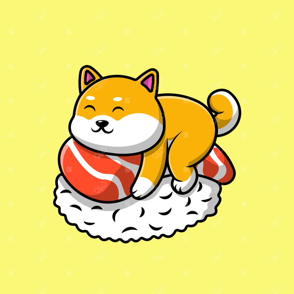 تصویر کارتونی آیکون‌های وکتور سگ شیبا اینو بامزه روی سوشی