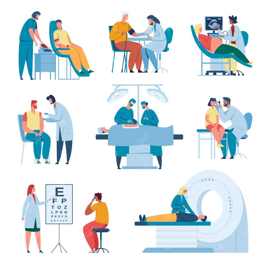 تیم پزشکی و بیماران: واکسیناسیون، تشخیص با سونوگرافی و مجموعه جراحی