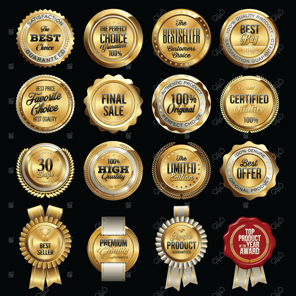 مجموعه نشان‌های کیفی فروش لوکس و برچسب‌ها.