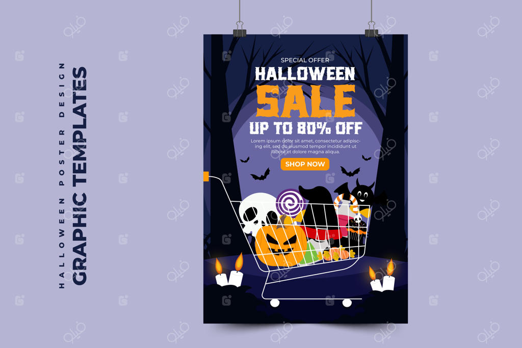 قالب طراحی گرافیکی ساده و شیک برای هالووین که به‌راحتی قابل تنظیم است