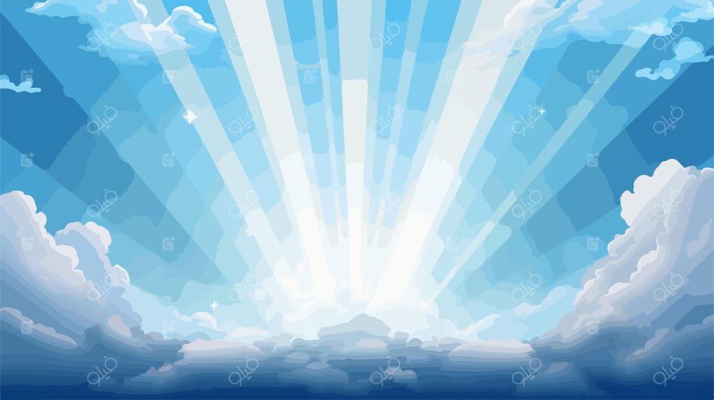 آسمان آبی و تابش خورشید از میان ابرها