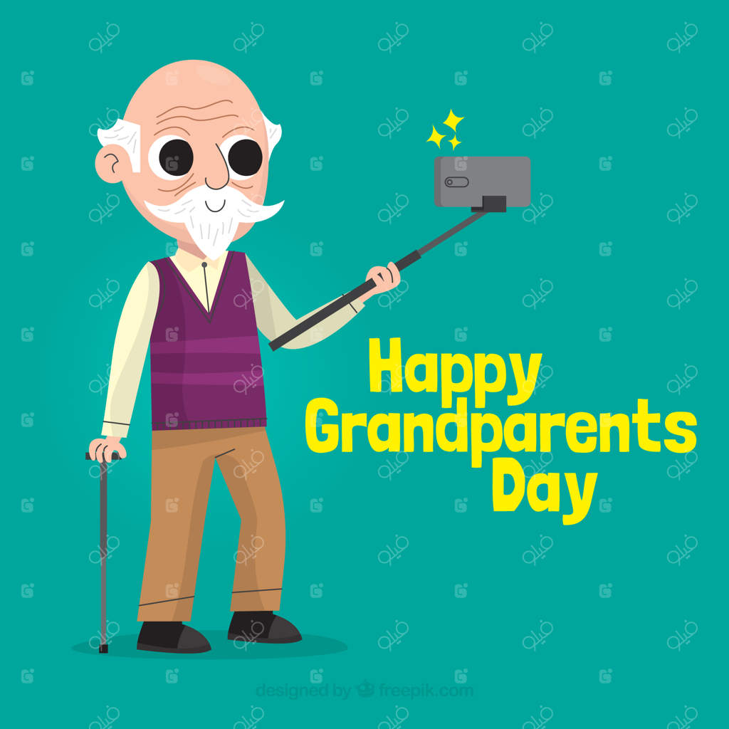 پس‌زمینه روز پدربزرگ و مادربزرگ با مردی در حال سلفی گرفتن