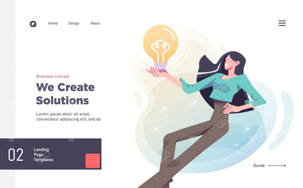 قالب اسلاید ارائه نوآوری‌های تحقیقاتی و راهکارها یا طراحی صفحه فرود وب‌سایت