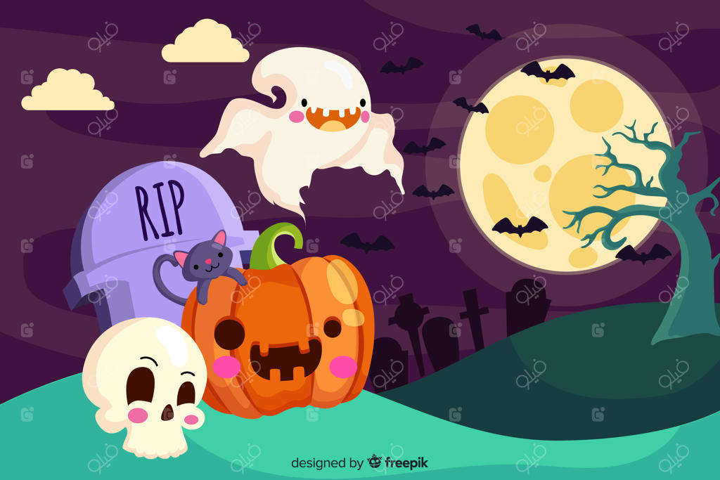 پس‌زمینه‌ی بامزه هالووین به سبک فلت طراحی شده