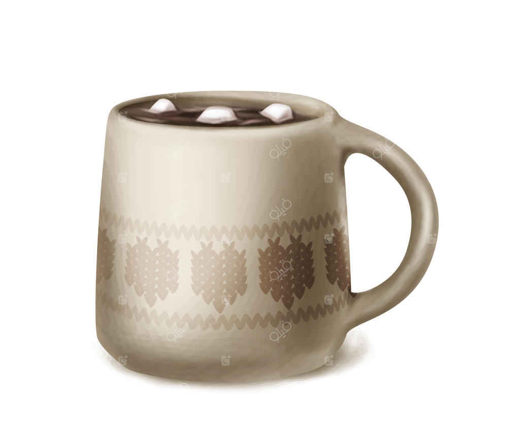 آیکون وکتور به سبک کارتونی: فنجان خاکستری کاکائو، شکلات داغ با مارشمالو درون آن.