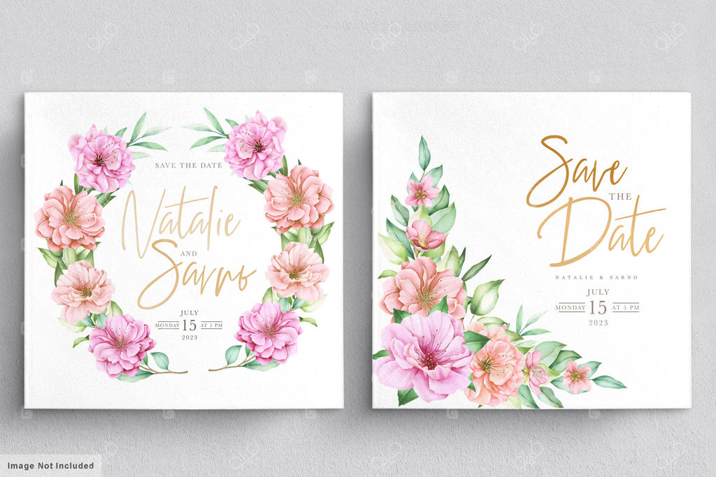 مجموعه کارت دعوت با طرح آبرنگ شکوفه گیلاس