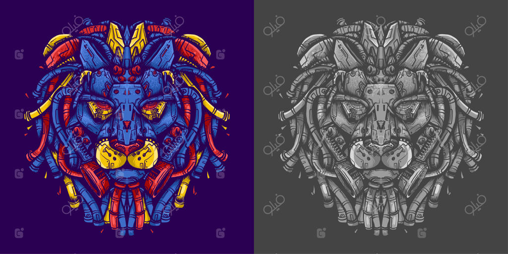 تصویرسازی ربات سر شیر برای تیشرت