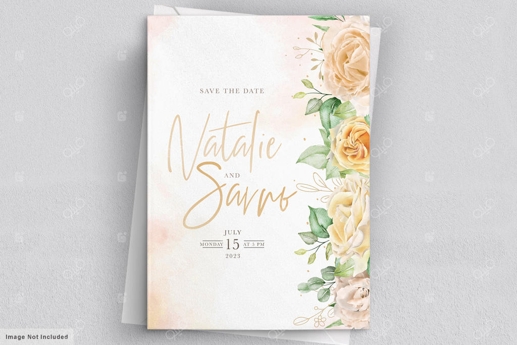 مجموعه کارت دعوت عروسی با طرح گل‌های رز آبرنگی