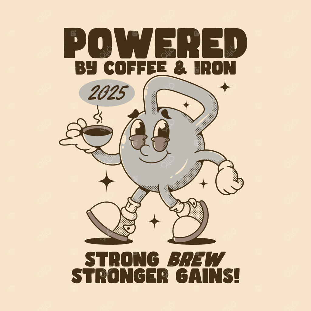 شخصیت نوستالژیک قهوه با کتل‌بل و نقل قول انگیزشی از باشگاه بدنسازی