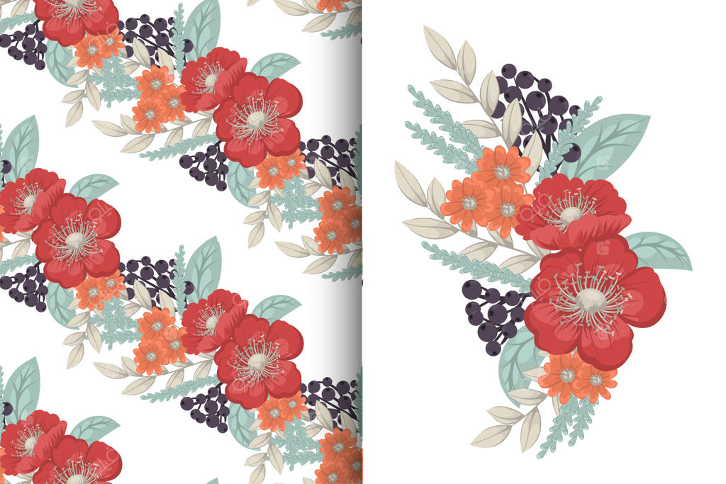 دسته گل با مجموعه پس‌زمینه گل‌دار یکپارچه