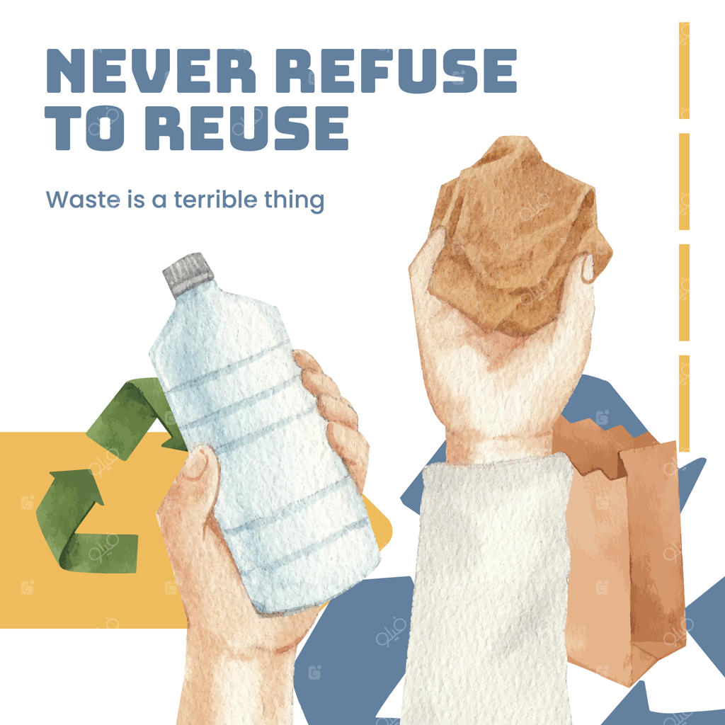 قالب پست اینستاگرام با مفهوم بازیافت جهانی به سبک آبرنگ