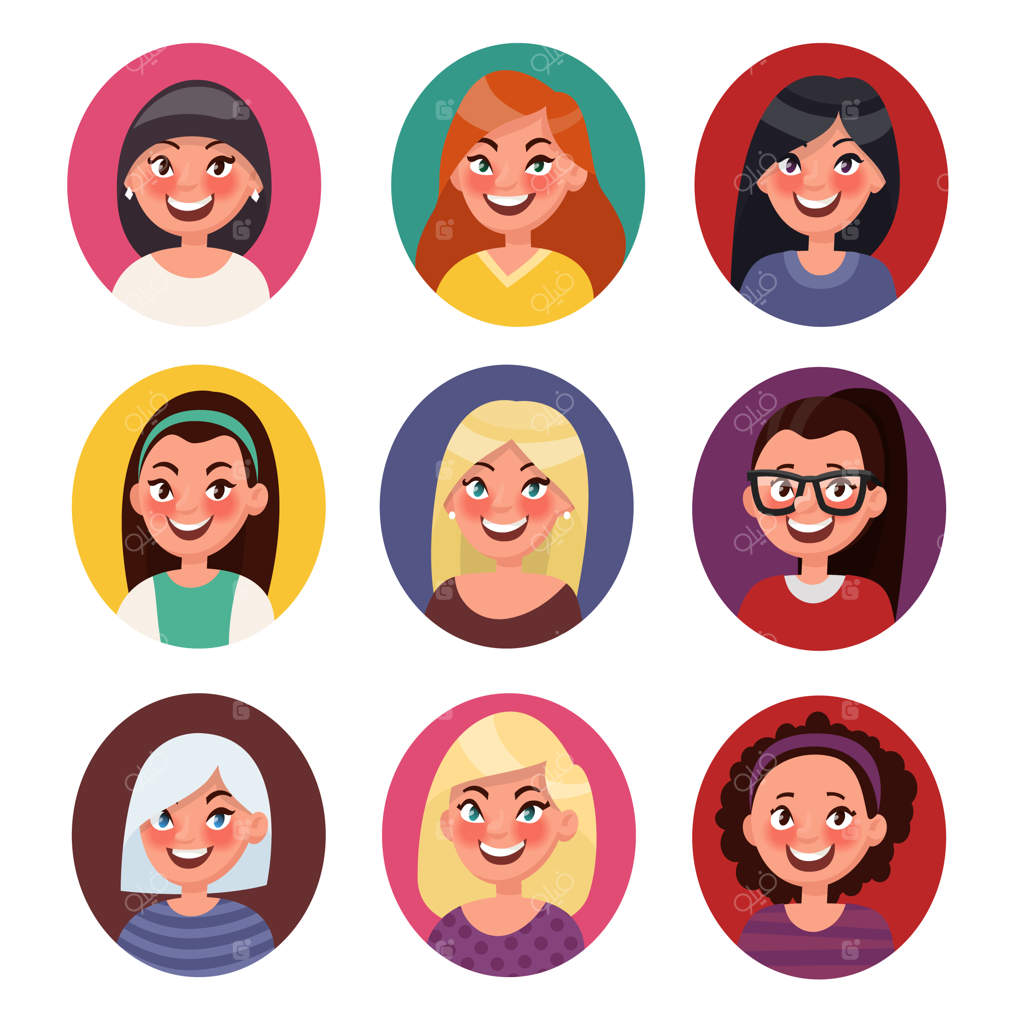 مجموعه‌ای از آواتارهای زیبا با مدل‌های موی متنوع برای خانم‌ها.