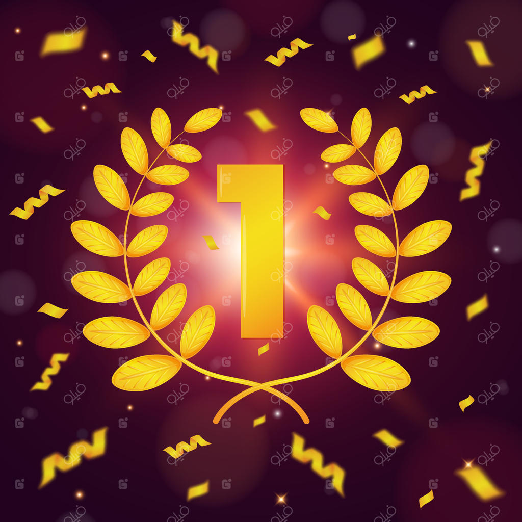 پوستر جایزه اول، برنده مدال طلا با تاج برگ زرین و کاغذپاشی.