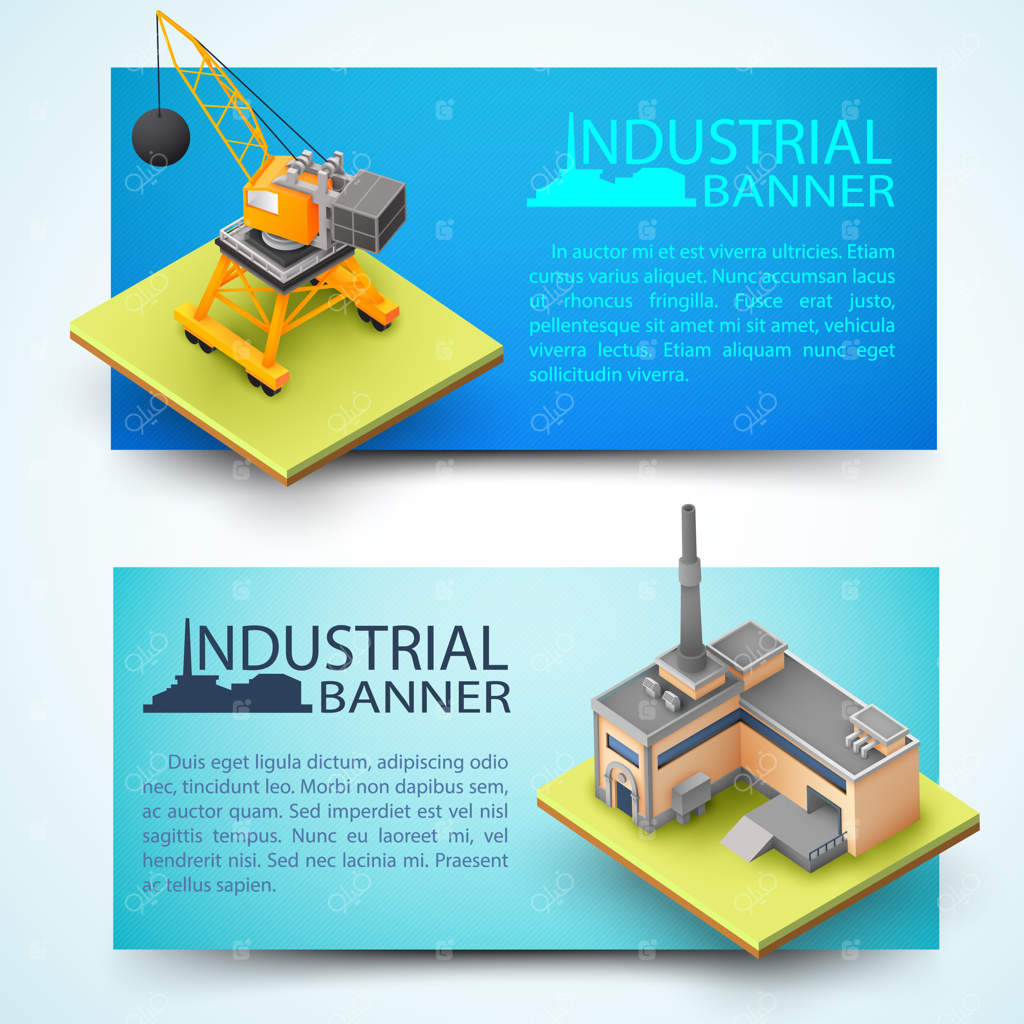 بنرهای افقی با تجهیزات تخریب ساختمان و کارخانه