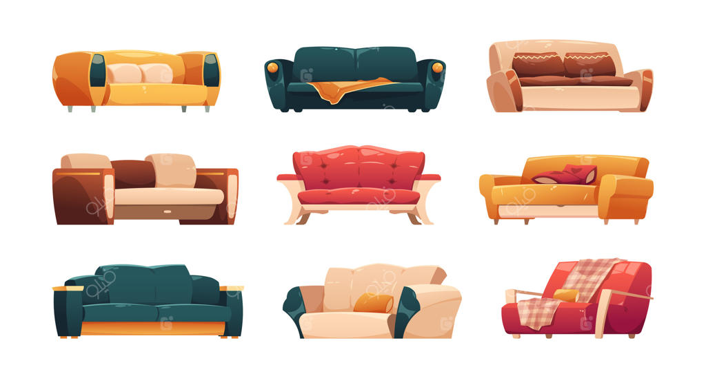 مبل و کاناپه‌های کارتونی؛ صندلی راحتی و مبلمان مدرن برای خانه و محل کار، مبلمان دنج برای دکوراسیون اتاق نشیمن. مجموعه وکتور ایزوله