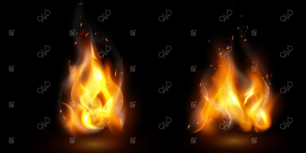 شعله‌های آتش با جرقه‌های داغ و واقعی