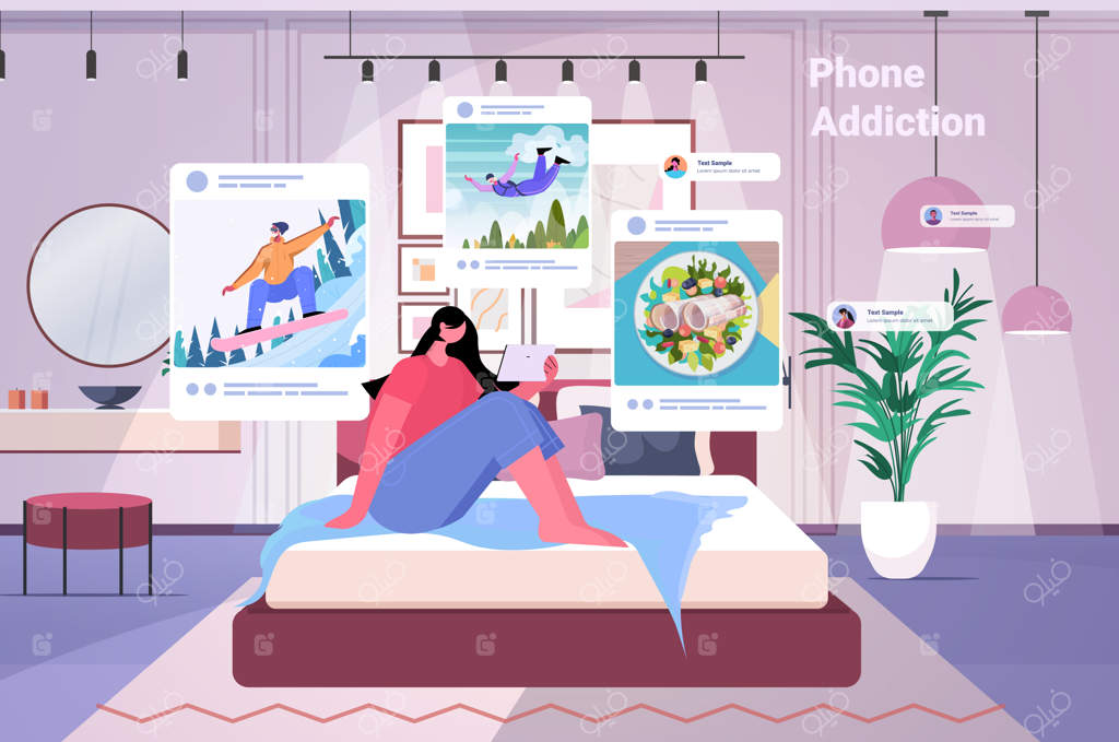 وبلاگ‌نویس زن که عکس‌ها را در شبکه‌های اجتماعی به اشتراک می‌گذارد، مردی که برای دنبال‌کنندگان پست می‌گذارد؛ مفهوم اعتیاد به رسانه‌های اجتماعی