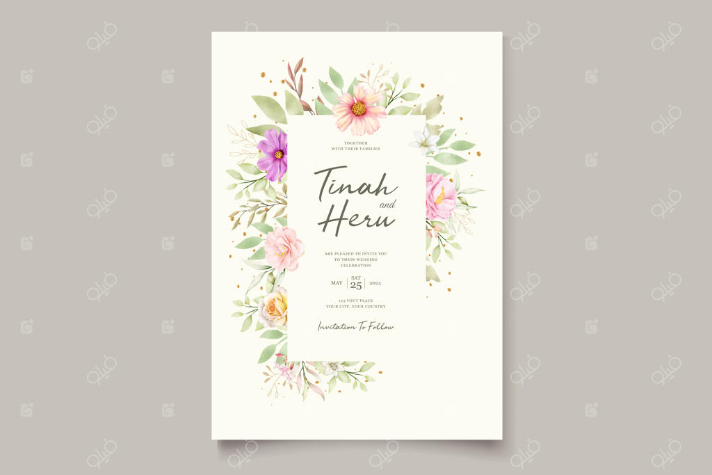 کارت دعوت عروسی با طرح گل داوودی آبرنگی