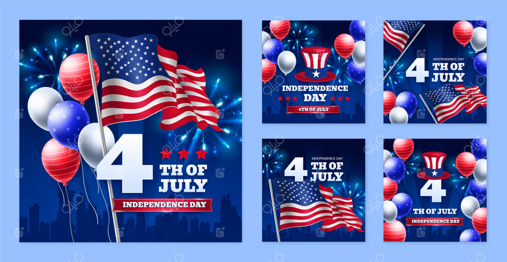 مجموعه پست‌های اینستاگرام با تم گرادینت برای چهارم جولای