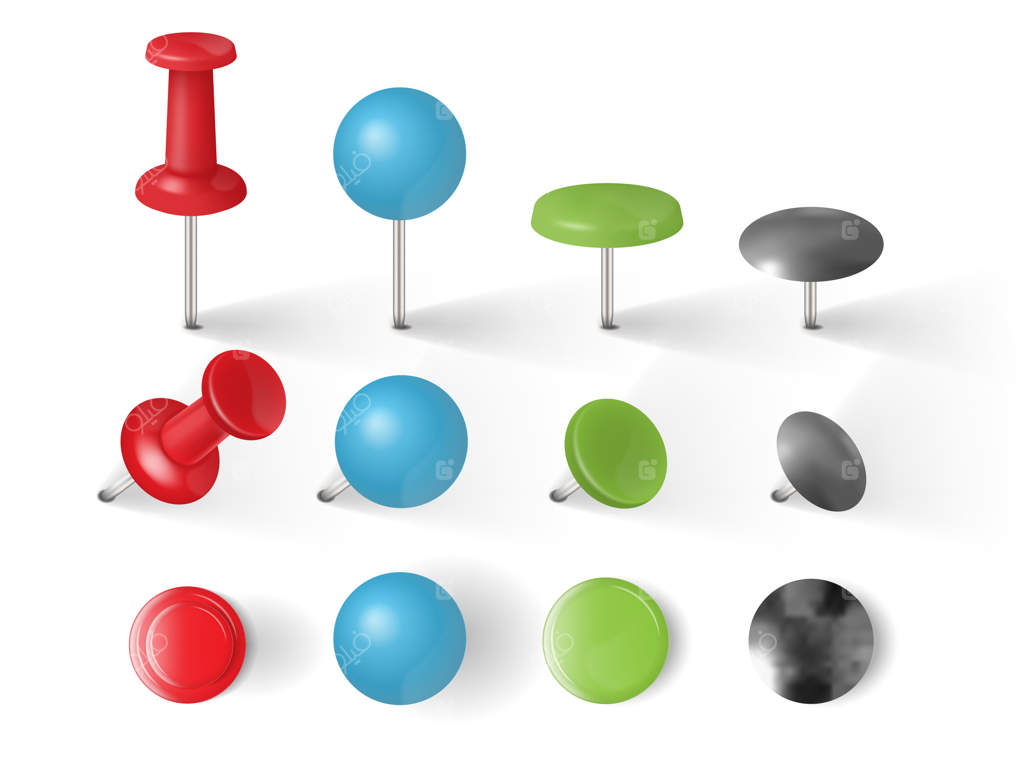 انواع مختلف پونز و سوزن ته‌گرد در زمینه سفید (وکتور)