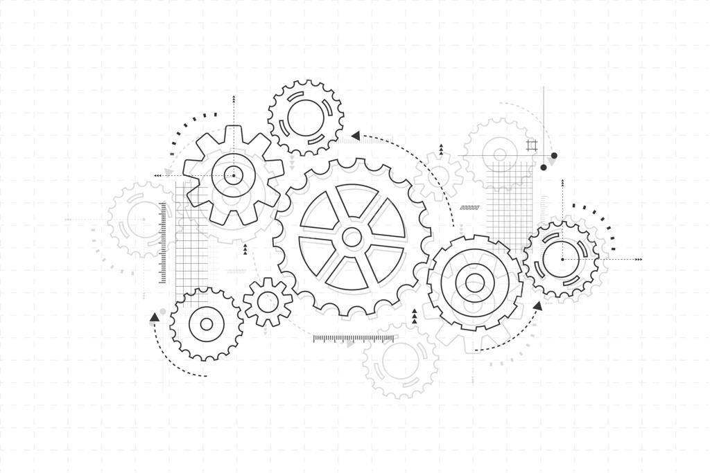 تصویرسازی وکتور پس‌زمینه انتزاعی مکانیزم چرخ‌دنده و تکنولوژی ماشین