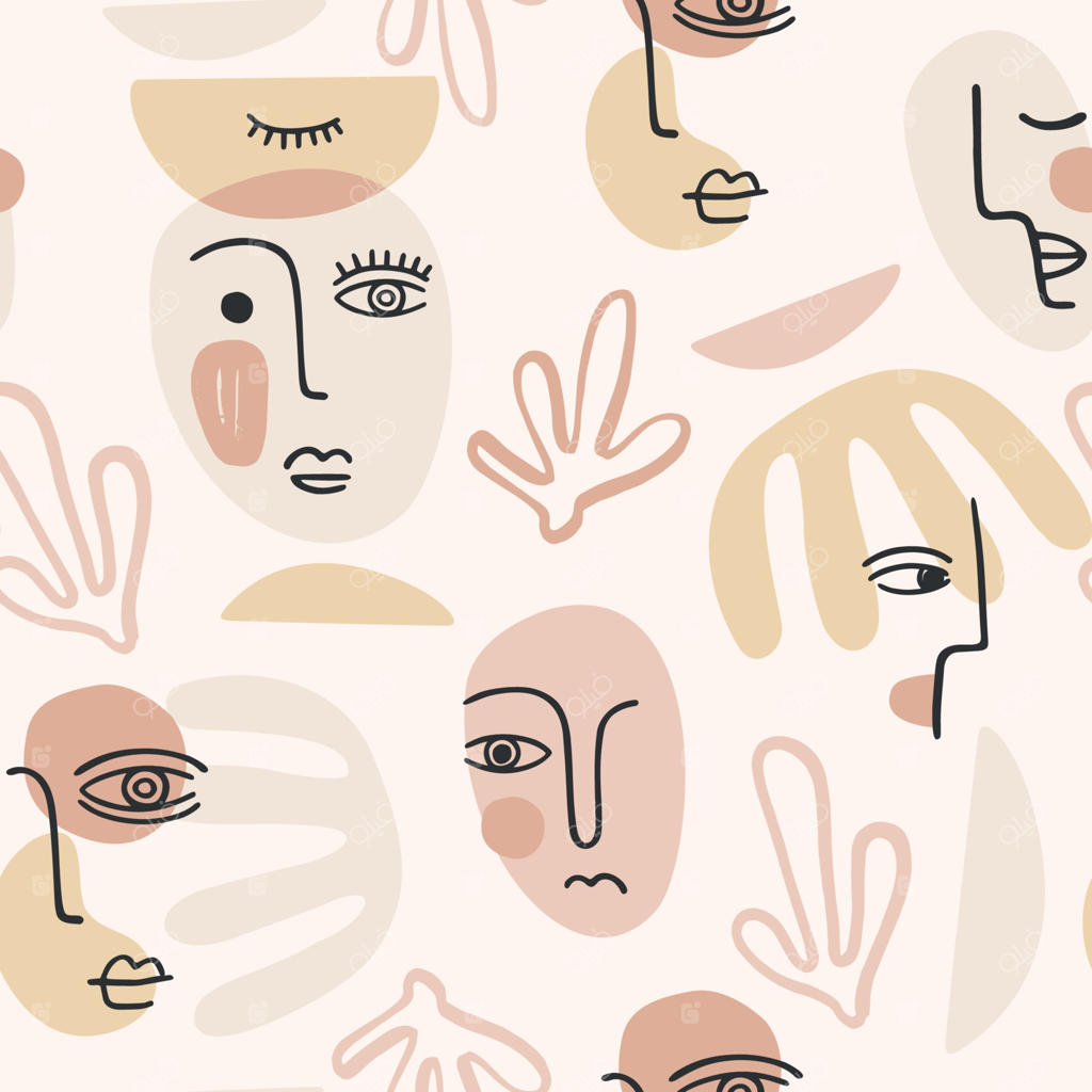 پرتره معاصر: پترن یکپارچه وکتور با نقاشی چهره انتزاعی و مدرن. طراحی امروزی