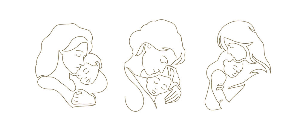 آغوش مادر با عشق به فرزند دختر و پسر: مجموعه لوگو با طراحی خطی连续