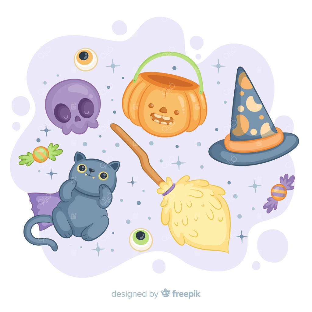 مجموعه عناصر نقاشی دستی بامزه برای هالووین