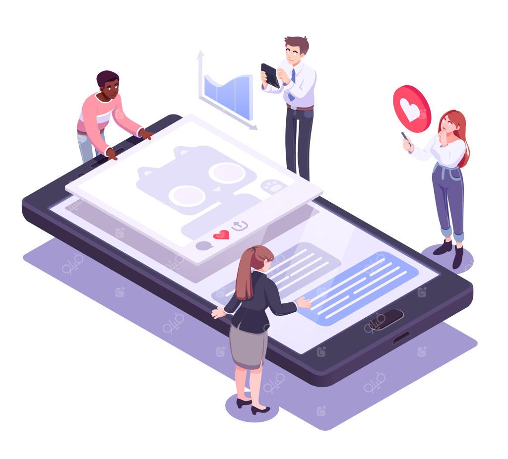 مفهوم ایزومتریک شبکه‌های اجتماعی، ارتباطات دیجیتال و چت کردن به صورت وکتور تخت