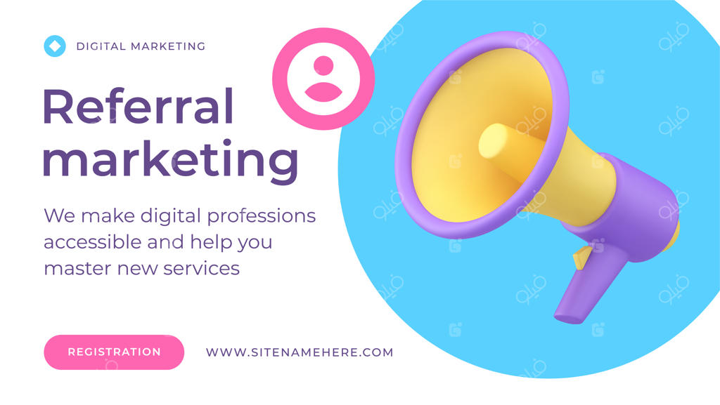 بازاریابی ارجاعی، تبلیغ دیجیتال، اشتراک‌گذاری توصیه‌ها، نماد بنر رسانه اجتماعی وکتور بلندگو