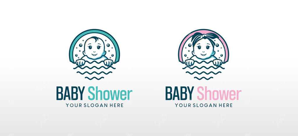 قالب طراحی لوگوی حمام نوزاد دختر و پسر بامزه با نماد موج آب
