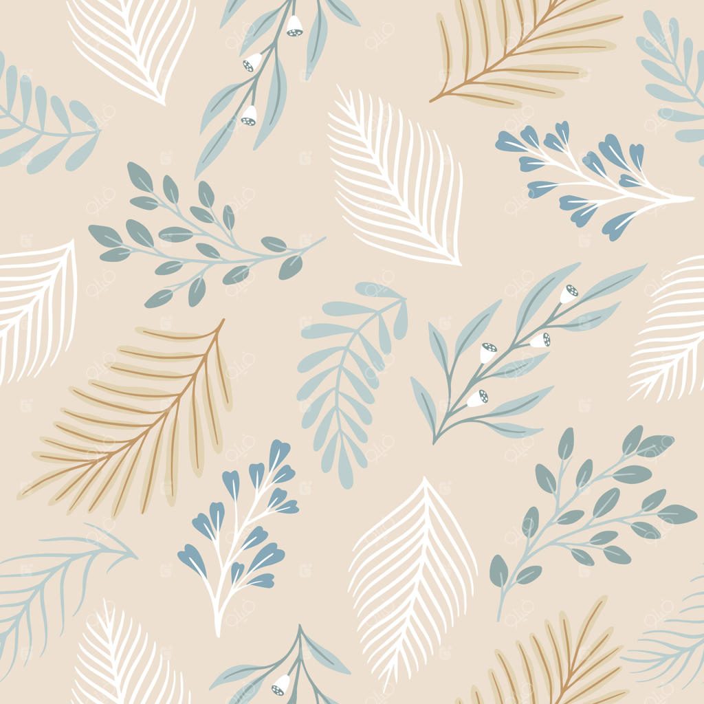 طرح برداری یکپارچه گل و گیاه برای جلد، پارچه و دکوراسیون داخلی: پترن جذاب با شاخه‌های گیاهی.