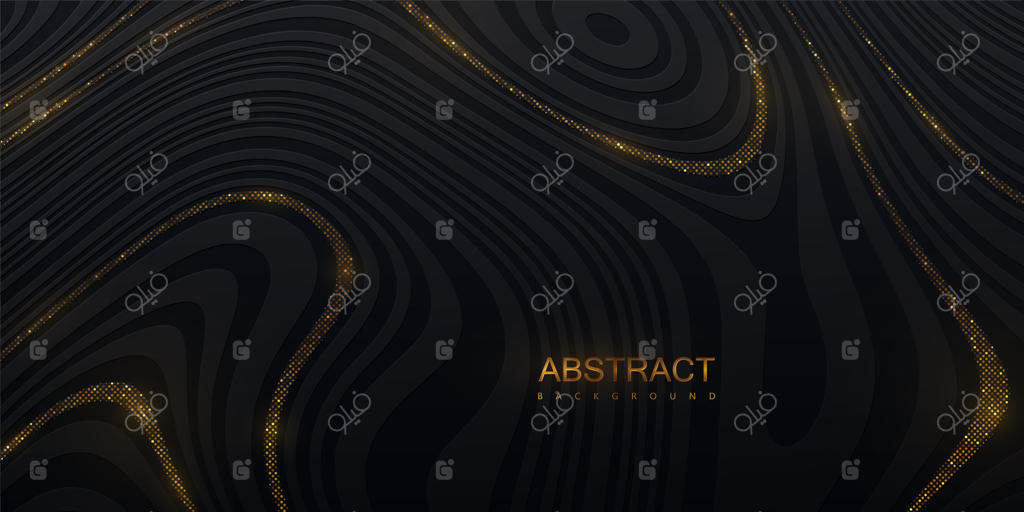 پس‌زمینه انتزاعی مرمری با بافت راه‌راه مشکی و اکلیل‌های طلایی