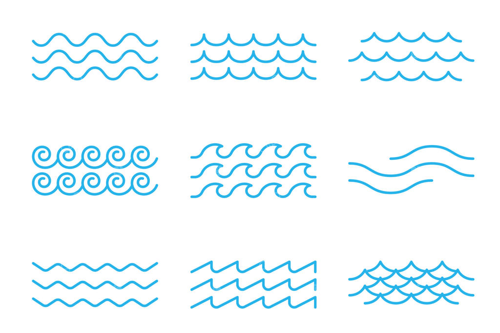 نمادهای موج دریا یا اقیانوس به صورت خطی، پترن جزر و مد