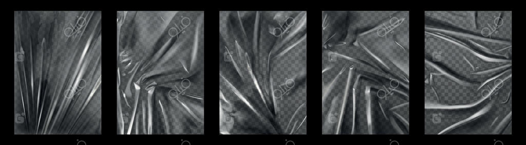 سلفون: فیلم پلی‌اتیلن مچاله و کشیده شده برای بسته‌بندی‌ها. بافت شفاف کیسه سلفونی. مجموعه وکتور روکش‌های چروکیده