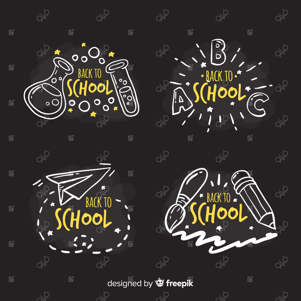 مجموعه نشان‌های بازگشت به مدرسه با طرح تخته‌سیاه