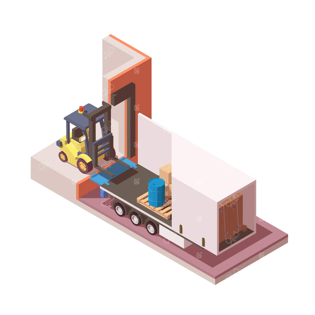 آیکون نمای داخلی ایزومتریک کامیون نیمه یدک و لیفتراک