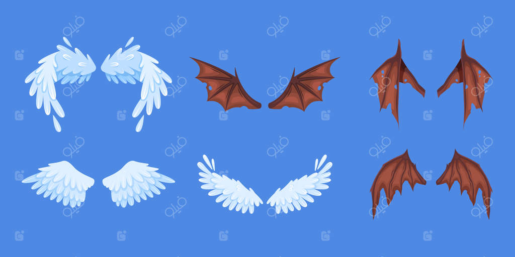 بال‌های شیطان و فرشته: جفت‌های بال اژدها، خفاش، کبوتر یا خون‌آشام