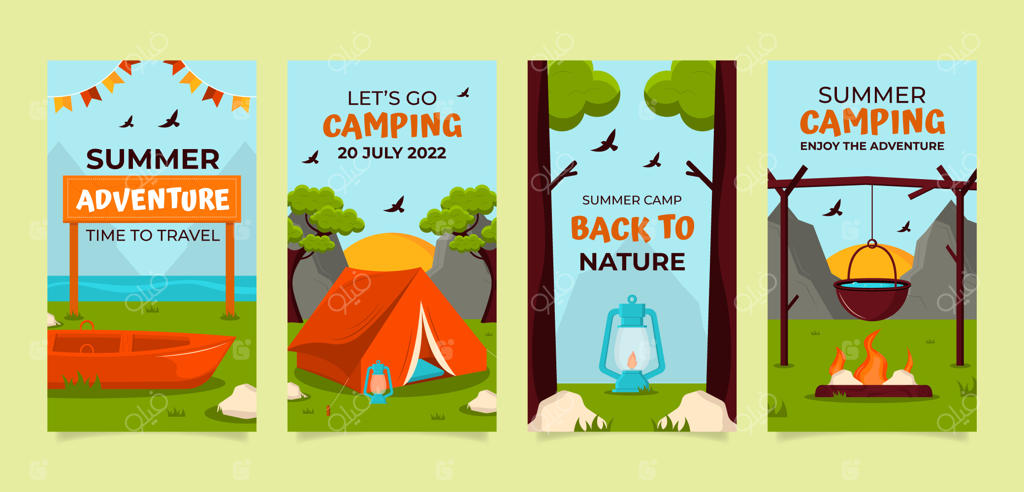 مجموعه استوری‌های اینستاگرام: کمپینگ تابستانی شاداب و ساده