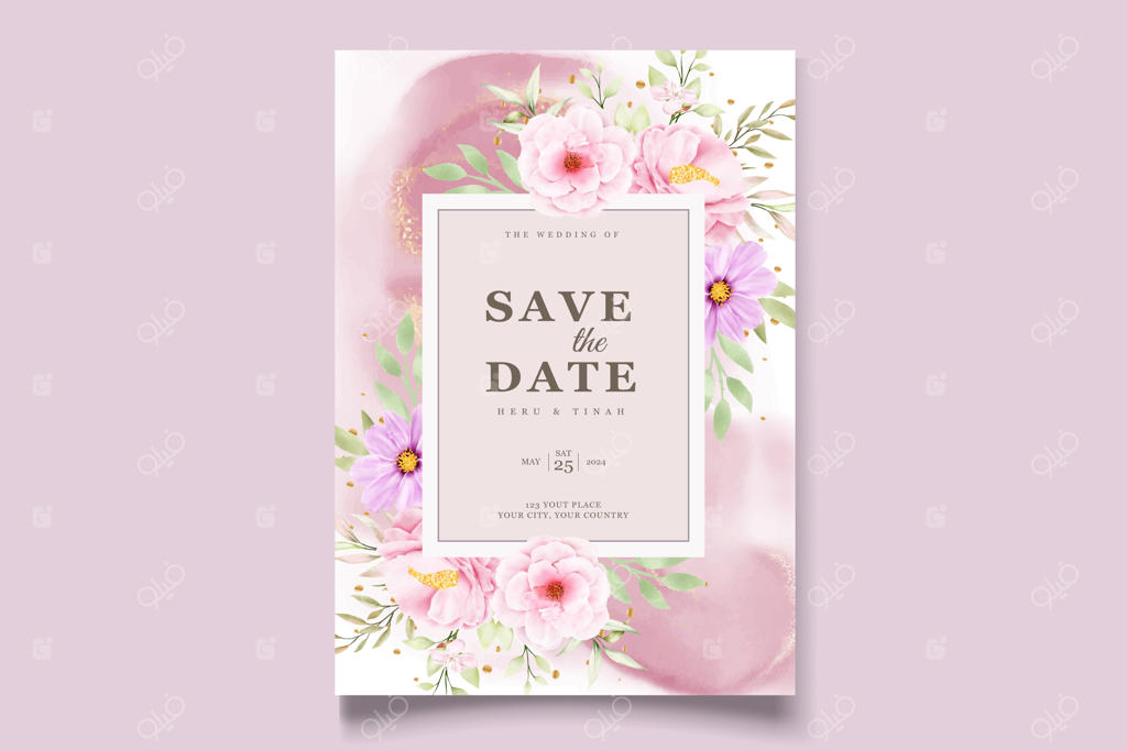 کارت دعوت عروسی با طرح گل داوودی آبرنگی