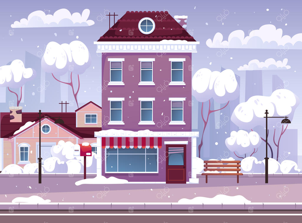 منظره زمستانی شهر: طراحی گرافیکی و عناصر تصویری شهری برفی