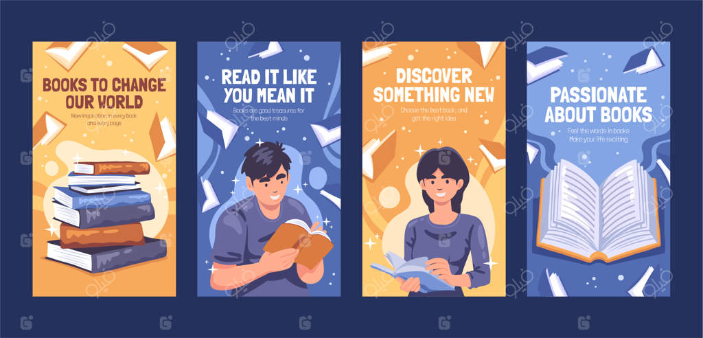 مجموعه استوری‌های اینستاگرام باشگاه کتاب، طراحی دستی‌شده