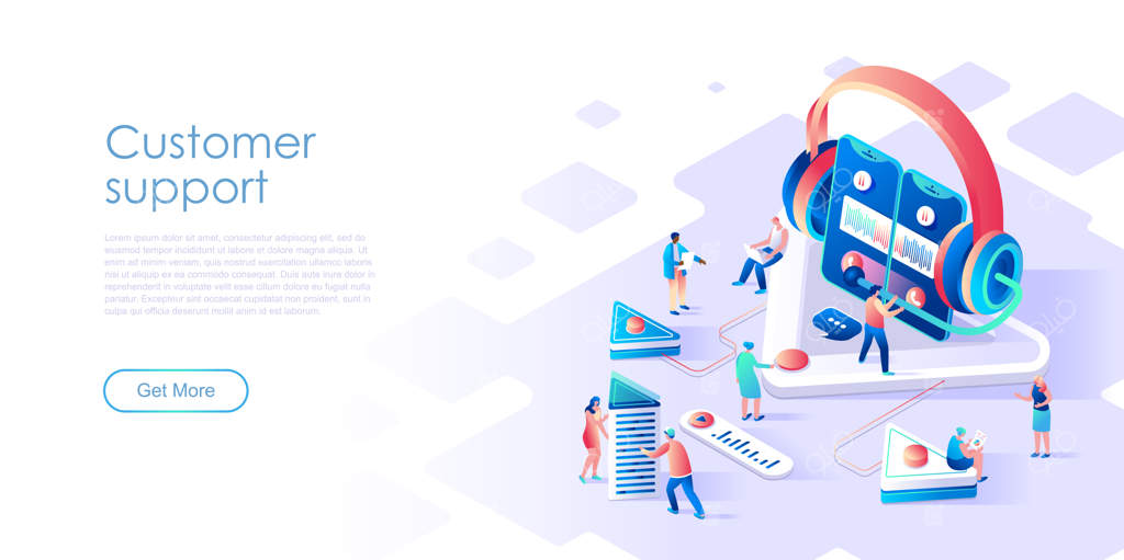 صفحه فرود ایزومتریک – پشتیبانی یا خدمات مشتری (طرح ساده)