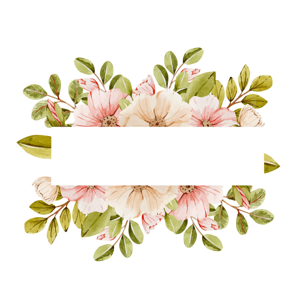 قاب آبرنگی با گل‌های صورتی روشن